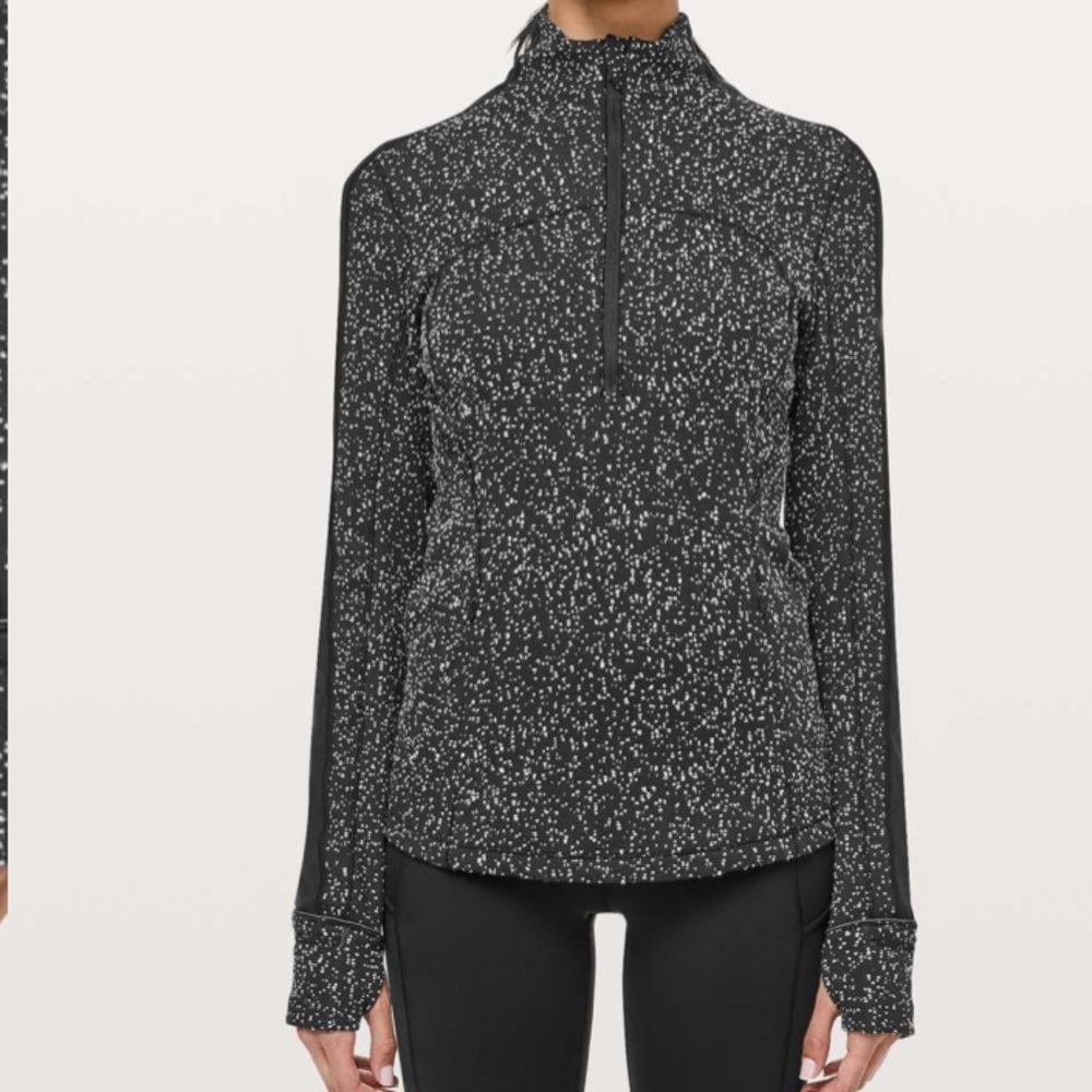 Lululemon Run Briskly 1/2 Zip Magnetized Jacquard Black White/Black Size 10